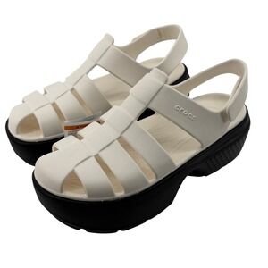 Crocs Stomp Fisherman Sandal Chalk‎ White Black Women 10 Platform Chunky Y2K NWT
